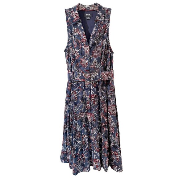 Anthropologie Maeve Calia Sleeveless Belted Shirtdress Blue White Size 0 - Picture 2 of 11